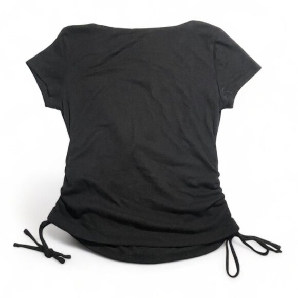 Crave Fame Ruched Knit V-Neck Wrap Top With Drawstrings In Black For Juniors' - Picture 5 of 9